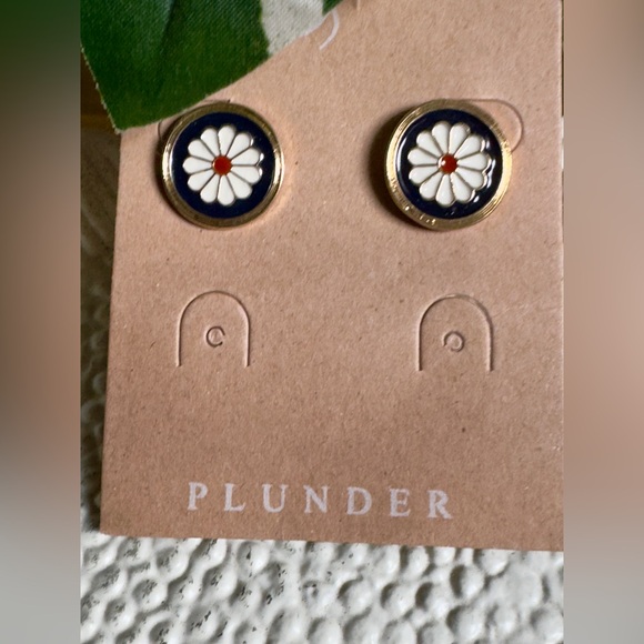 Plunder Gold and Blue Floral Earrings - Picture 3 of 4